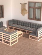 vidaXL Градински лаундж комплект 10 части с възглавници масив бор