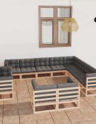 vidaXL Градински лаундж комплект 12 части с възглавници бор масив