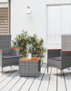 vidaXL Градински лаундж комплект 3 части сив полиратан/акация масив