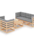 vidaXL Градински лаундж комплект 6 части с възглавници бор масив
