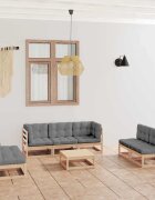 vidaXL Градински лаундж комплект 8 части с възглавници бор масив