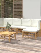 vidaXL Градински лаундж комплект с кремави възглавници 6 части бамбук