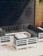 vidaXL Градински лаундж комплект с възглавници 12 части бял бор масив
