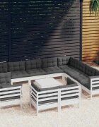 vidaXL Градински лаундж комплект с възглавници 13 части бял бор масив