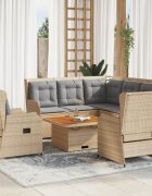 vidaXL Градински лаундж комплект с възглавници 5 части бежов полиратан