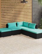 vidaXL Градински лаундж комплект с възглавници 5 части полиратан черен