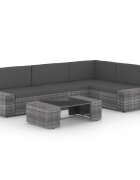 vidaXL Градински лаундж комплект с възглавници 5 части полиратан сив