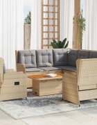 vidaXL Градински лаундж комплект с възглавници 6 части бежов полиратан