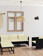 vidaXL Градински лаундж комплект с възглавници 6 части черен полиратан