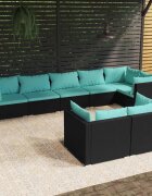 vidaXL Градински лаундж комплект с възглавници 8 части черен полиратан