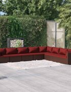 vidaXL Градински лаундж комплект с възглавници 8 части полиратан кафяв
