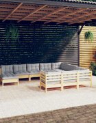 vidaXL Градински лаундж комплект със сиви възглавници 11 части бор
