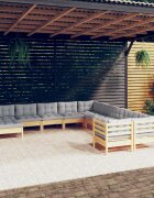 vidaXL Градински лаундж комплект със сиви възглавници 11 части бор