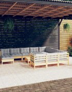 vidaXL Градински лаундж комплект със сиви възглавници 12 части бор