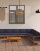 vidaXL Градински лаундж комплект тъмносиви възглавници 9 части акация