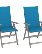 vidaXL Градински накланящи се столове 2 бр с възглавници акация масив