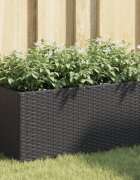 vidaXL Градински плантер с 2 саксии черен 72x30x32 см полиратан