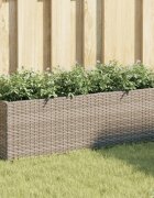 vidaXL Градински плантер с 3 саксии сив 105x30x32 см полиратан