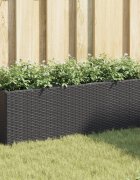 vidaXL Градински плантери с 3 саксии 2 бр черни 105x30x32 см полиратан