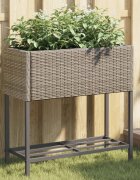vidaXL Градински плантери с рафт 2 бр сив 70x28x70 см полиратан