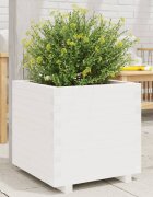 vidaXL Градински сандък бял 60x60x495 см масивна борова дървесина