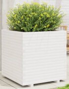 vidaXL Градински сандък бял 70x70x725 см масивна борова дървесина