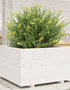 vidaXL Градински сандък бял 80x80x495 см масивна борова дървесина