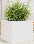 vidaXL Градински сандък бял 80x80x685 см масивна борова дървесина
