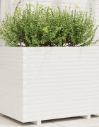 vidaXL Градински сандък бял 90x60x725 см масивна борова дървесина