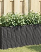 vidaXL Градински сандък с 2 саксии черен 90x20x40 см полиратан