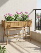 vidaXL Градински сандък с държач Естествен 100 x 38 x 74 см Бамбук