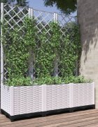 vidaXL Градински сандък с пергола бял 120x40x136 см PP