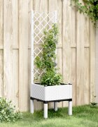 vidaXL Градински сандък с пергола бял 40x40x142 см PP