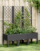 vidaXL Градински сандък с пергола черен 120x40x142 см PP