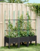 vidaXL Градински сандък с пергола черен 120x40x1425 см PP