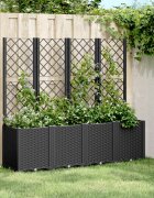 vidaXL Градински сандък с пергола черен 160x40x140 см PP