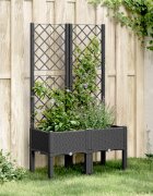 vidaXL Градински сандък с пергола черен 80x40x142 см PP