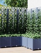 vidaXL Градински сандък с пергола синьо сив 120x120x136 см PP