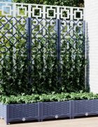 vidaXL Градински сандък с пергола синьо сив 120x40x1215 см PP