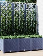 vidaXL Градински сандък с пергола синьо сив 120x40x136 см PP