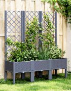vidaXL Градински сандък с пергола синьо сив 120x40x142 см PP