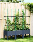 vidaXL Градински сандък с пергола синьо сив 120x40x1425 см PP