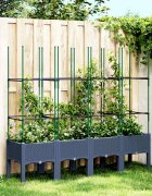 vidaXL Градински сандък с пергола синьо сив 160x40x1425 см PP