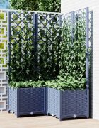 vidaXL Градински сандък с пергола синьо сив 80x80x136 см PP