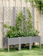 vidaXL Градински сандък с пергола светлосив 120x40x142 см PP