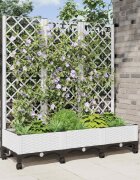 vidaXL Градински сандък с решетка и колела Бяло 120 x 40 x 1315 см ПП