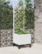 vidaXL Градински сандък с решетка и колела Бяло 40 x 40 x 146 см ПП