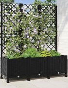 vidaXL Градински сандък с решетка и колела Черно 120 x 40 x 146 см ПП