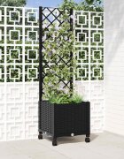 vidaXL Градински сандък с решетка и колела Черно 40 x 40 x 146 см ПП