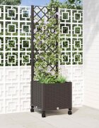 vidaXL Градински сандък с решетка и колела Кафяво 40 x 40 x 146 см ПП